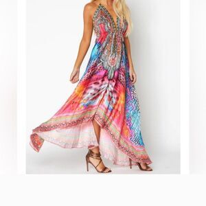 Ranee’s Miami Multicolor Animal Print Hawaiian Resortwear Halter  Dress NWOT  OS